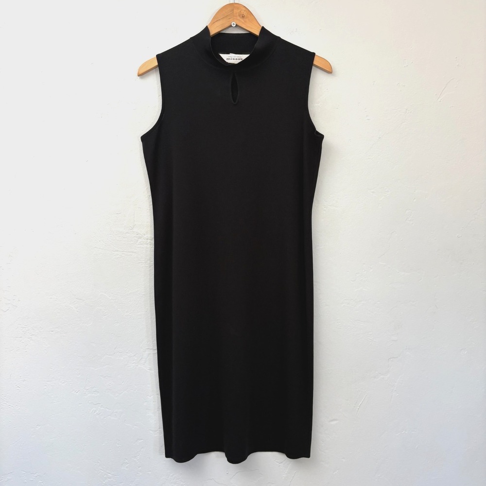Exclusively Misook Dress Women Size Medium Black Sleeveless Mock Neck Keyhole